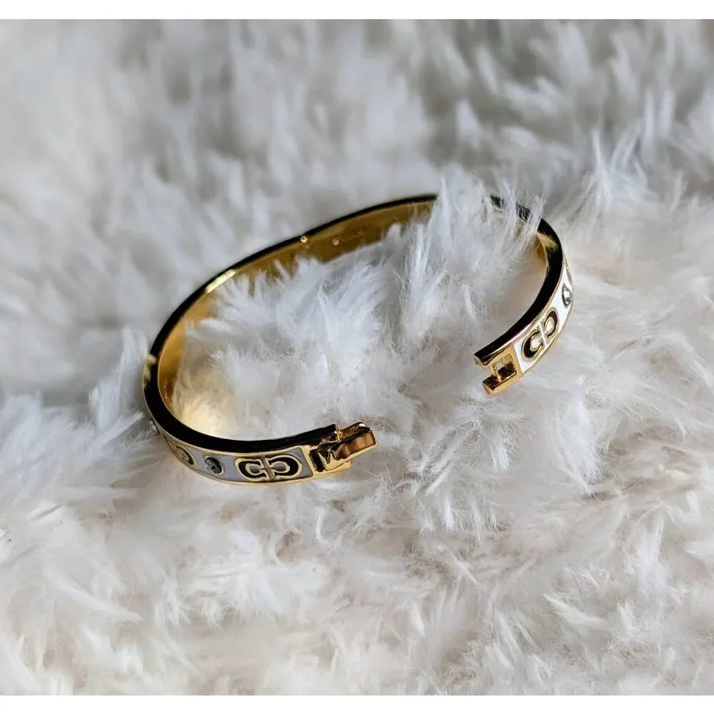 COACH Signature White Gold Crystal Hinge Bangle Bracelet